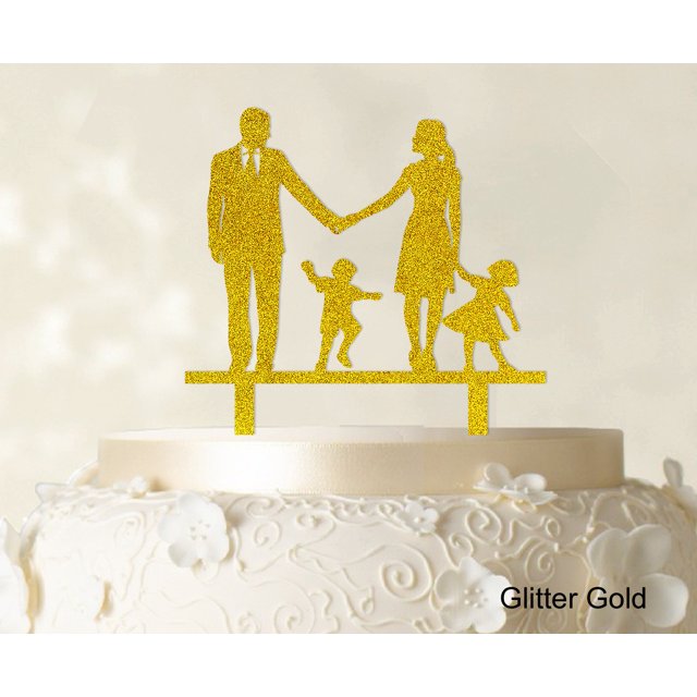 Wedding Cake Topper Family Silhouette Bride And Groom With Child Cake Toppers Color Option Available 6-7 Inches Wide