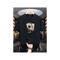 thumbnail image 1 of Cotton Short Sleeve T-Shirt Men's Casual Black T-Shirt with Intricate Skull and Mechanical Design - Polyester and Spandex Blend, Crew Neck, Short Sleeve, Summer Fashion Graphic Tee, 1 of 7