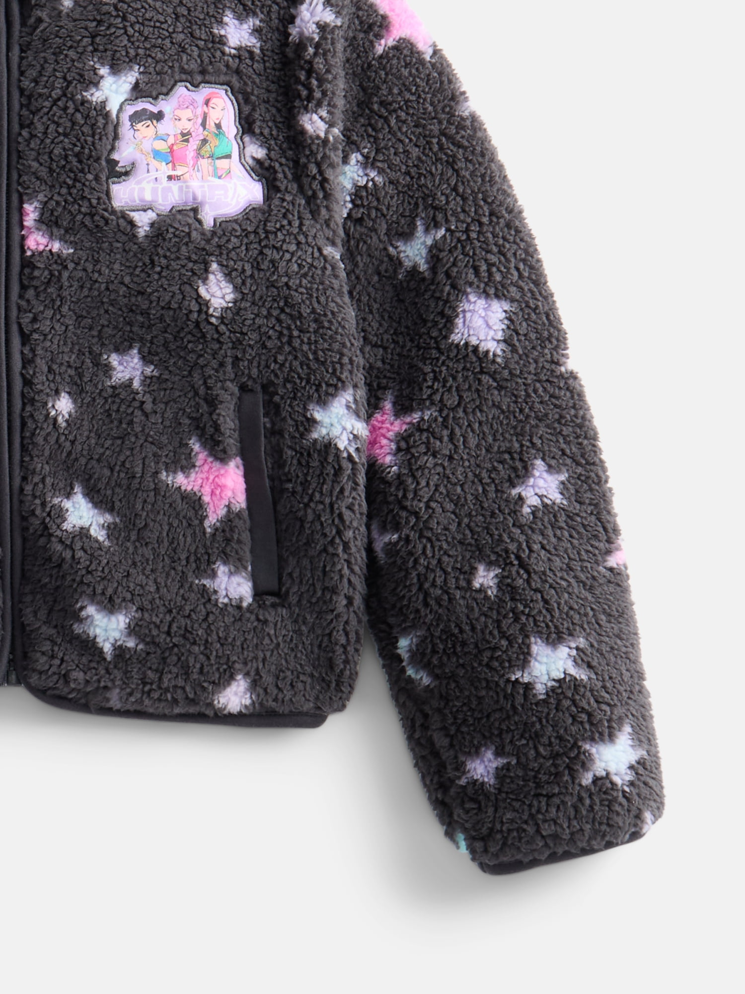 KPop Demon Hunters Girls Star Allover Print Fleece Zip Up Jacket, Size 4-16