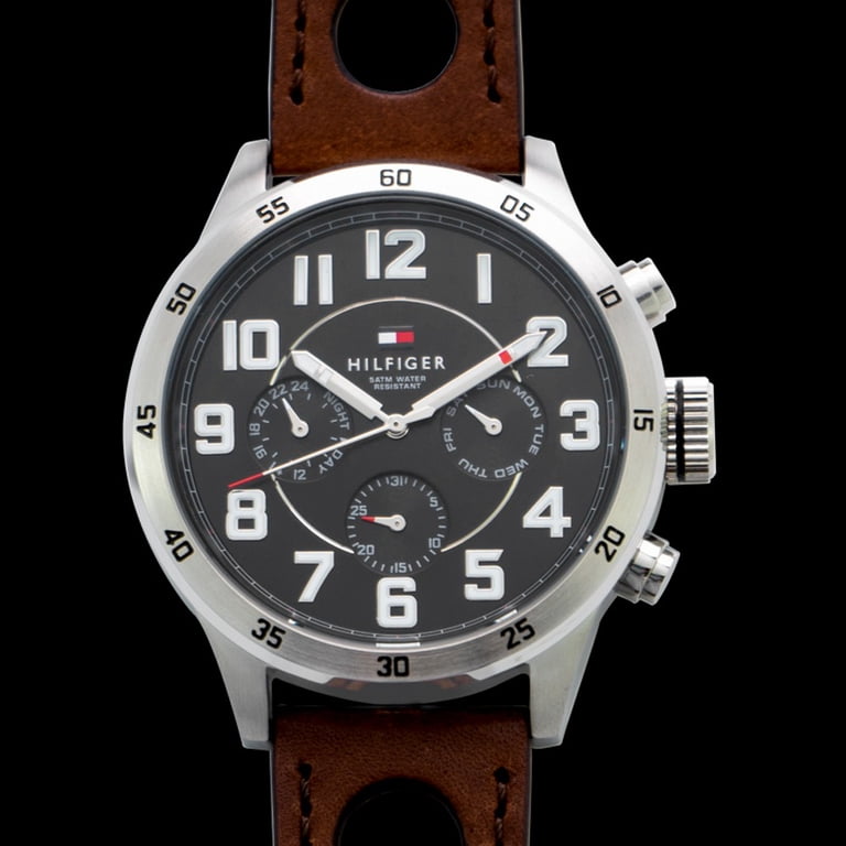 1791049 Men's Trent Black Dial Brown Leather Strap Watch - Walmart.com