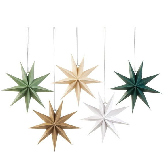 Skymirror 5 Pcs 9-Pointed Star Paper Lantern 12 Inch 3D Christmas Paper Star Ceiling Hanging Ornament for Wedding Xmas Party Home Decoration
