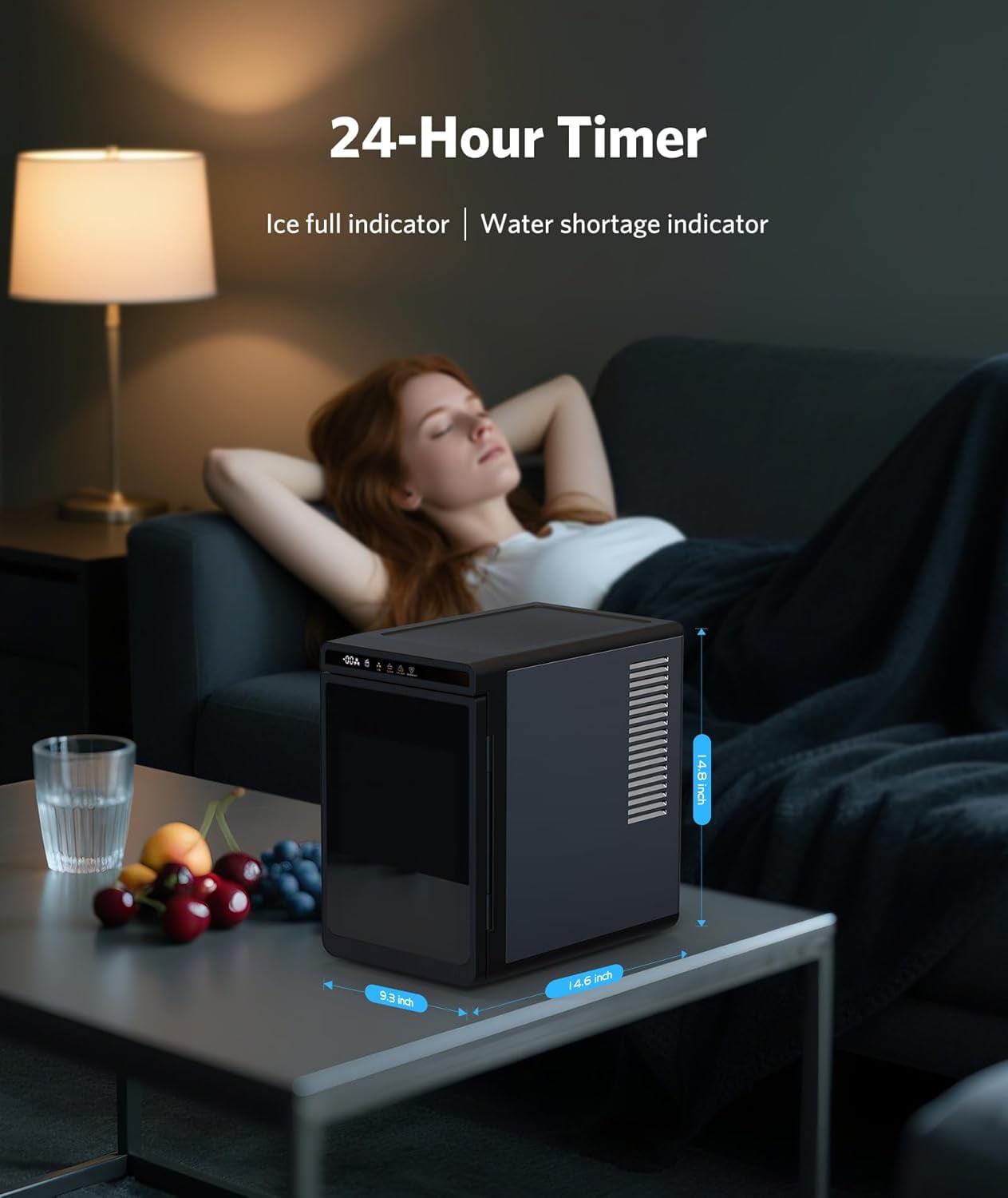 Auseo Clear Cubic Ice Maker,9 Crystal Clear 1.6" Ice Cubes per Hour,Quiet Countertop Ice Machine with Self-Cleaning for Cocktails, Whiskey,24h Timer,ETL Listed