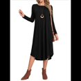 thumbnail image 3 of Vestido Informal Holgado de Cuello Redondo y Larga para Mujer, con Bolsillos Inclinados y Dobladillo Curvo. Negro XXL, 3 of 9