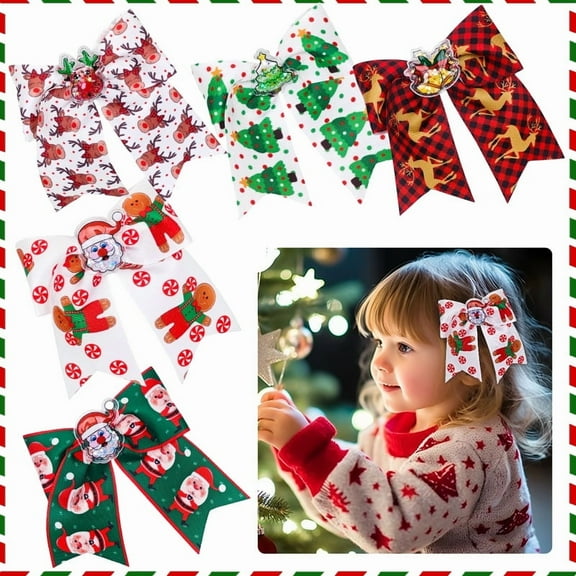 Dalrosia 5PCS Christmas Hair Bows Clips for Girls Christmas Hair Accessories Colorful Xmas Boutique Hair Clips Snowflake Snowman Christmas Tree Bowknot Hairpins Barrette for Holiday