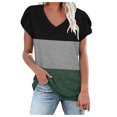 thumbnail image 1 of Pompotops Women's Summer New Style Multi-color Stitching Short-sleeved Top, 1 of 3