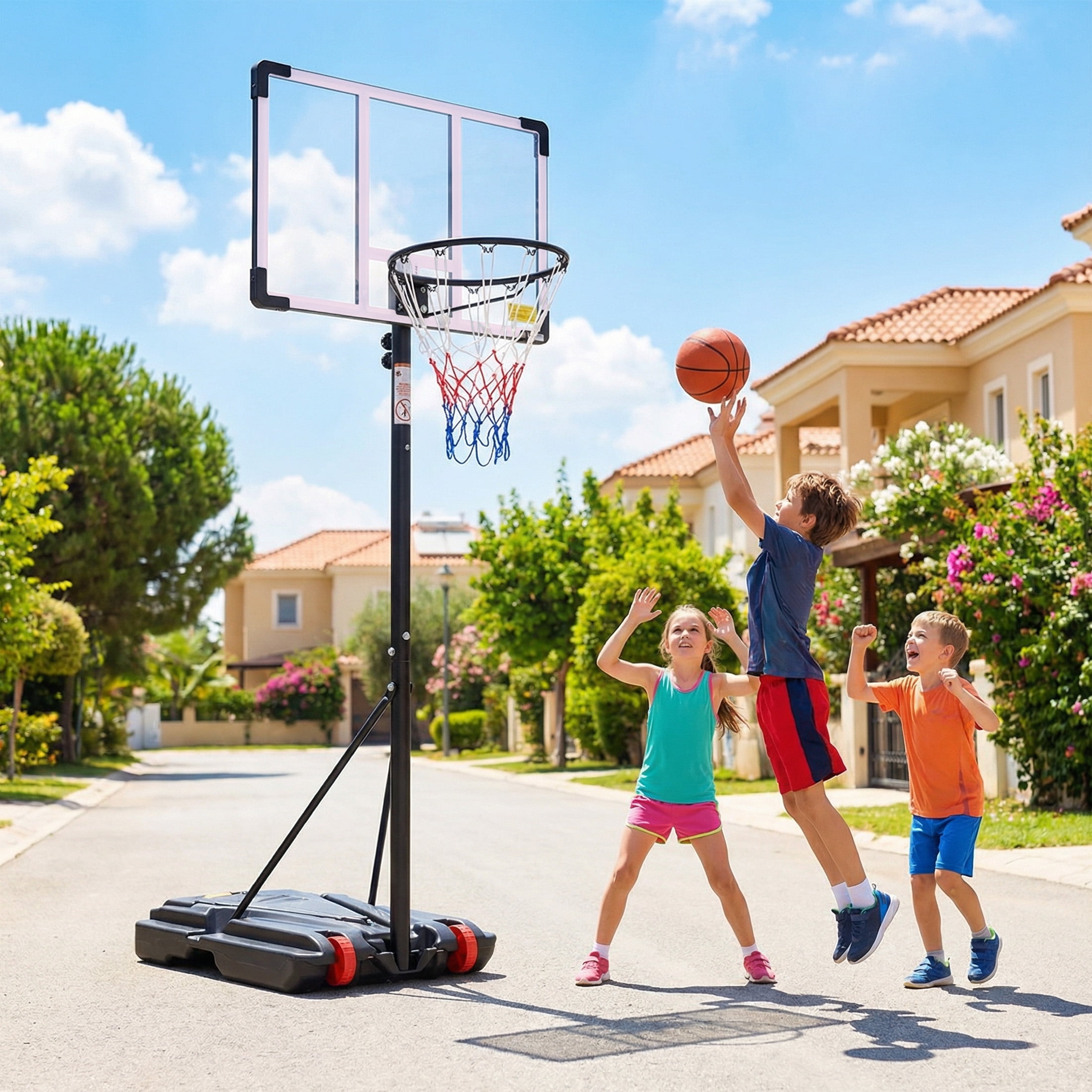 EDX 5ft-8.5ft Height-Adjustable Basketball Hoops, Outdoor Portable