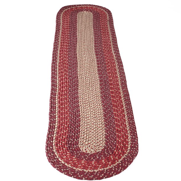120" Burgundy Braided Runner Rug for Covering Floors and High Traffic