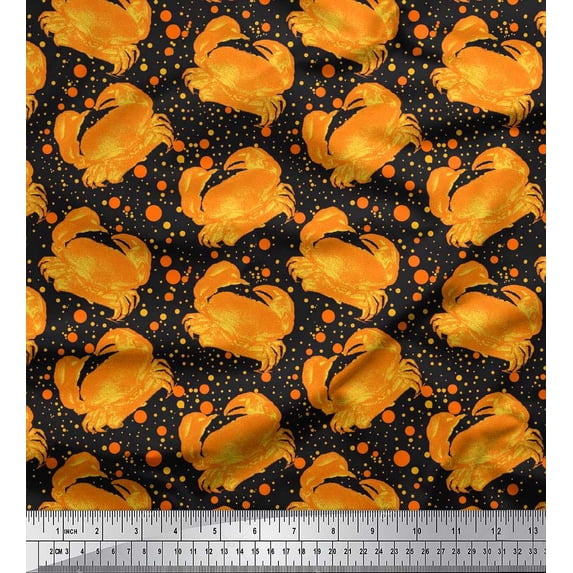 Soimoi Cotton Duck Fabric Dots & Crab Ocean Print Fabric by The Yard 42 Inch Wide