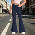 thumbnail image 2 of CUZIBR Girls Flared Pants High Waist Solid Color Classic Bell Bottom Stretch Casual Streetwear Trousers With Front Pockets For Kids Back To School Fashion Bottoms,Navy,13-14 Years, 2 of 6