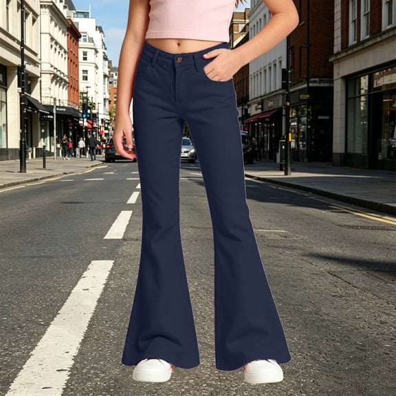 Girls Uniform Pants Flared Dressy Pants (Navy)
