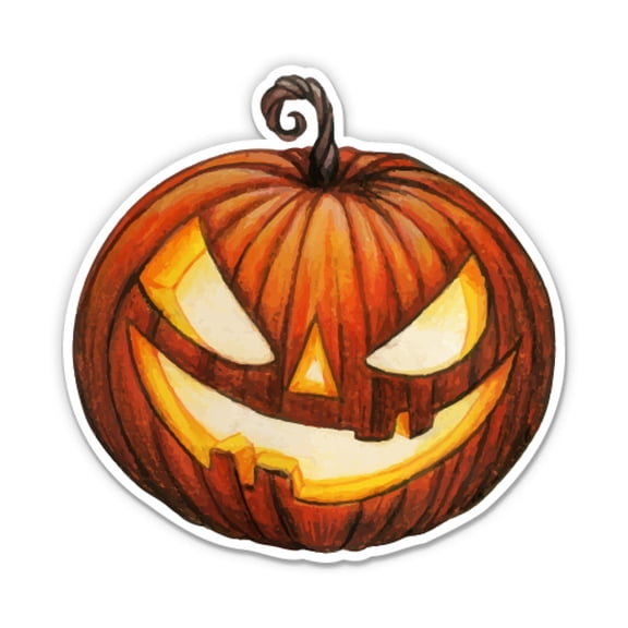 Halloween Pumpkin Jack-O'-Lantern - 3" Vinyl Sticker - For Car Laptop Water Bottle Phone - Waterproof Decal