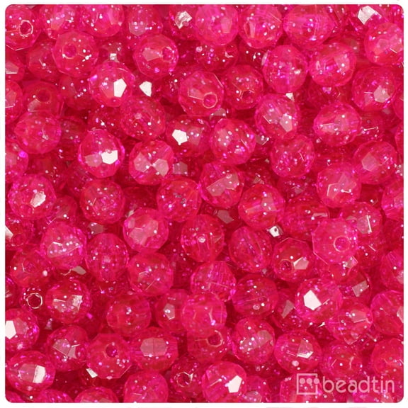 BeadTin Bright Pink Sparkle 8mm Faceted Round Craft Beads (450pcs)