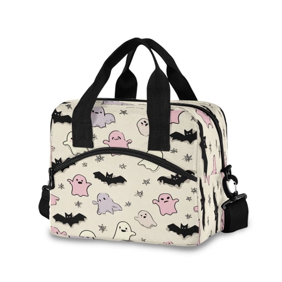 Insulated Crossbody Lunch Bag 10L Lunch Tote with Adjustable Shoulder Strap for Work Office Picnic Cute Pastel Ghosts Pattern