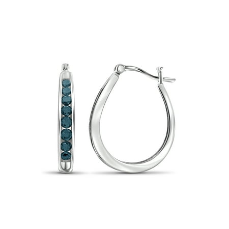 1 Carat T.W. Blue Diamond Sterling Silver Hoop Earrings