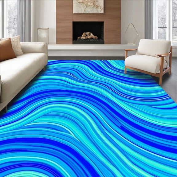 ODIKA 4'x6' Machine Washable Non-Slip Area Rug, Horizon Interlocking Wave High Traffic Rug, Royal Blue, 369350