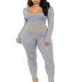 thumbnail image 1 of Women Long Jumpsuit Solid Color Long Sleeve U Neck Slim Bodysuit, 1 of 5