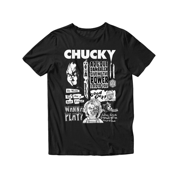 Chucky Damballa Spell Horror Collage Unisex Adult Short Sleeve T-Shirt (Black, S-2XL)