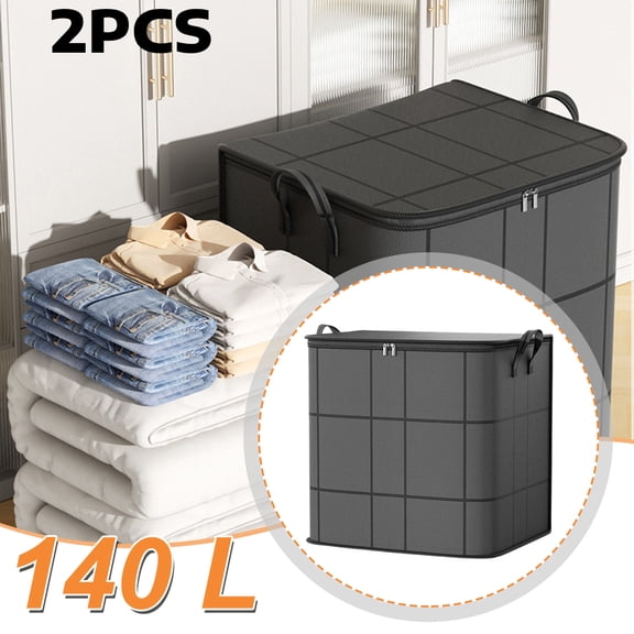 2 Packs 140L Large Storage Bag, Clothes Storage Organizer with Zipper & Reinforced Handles, Foldable Storage Bin for Bedding, Clothing, Toys, Moving