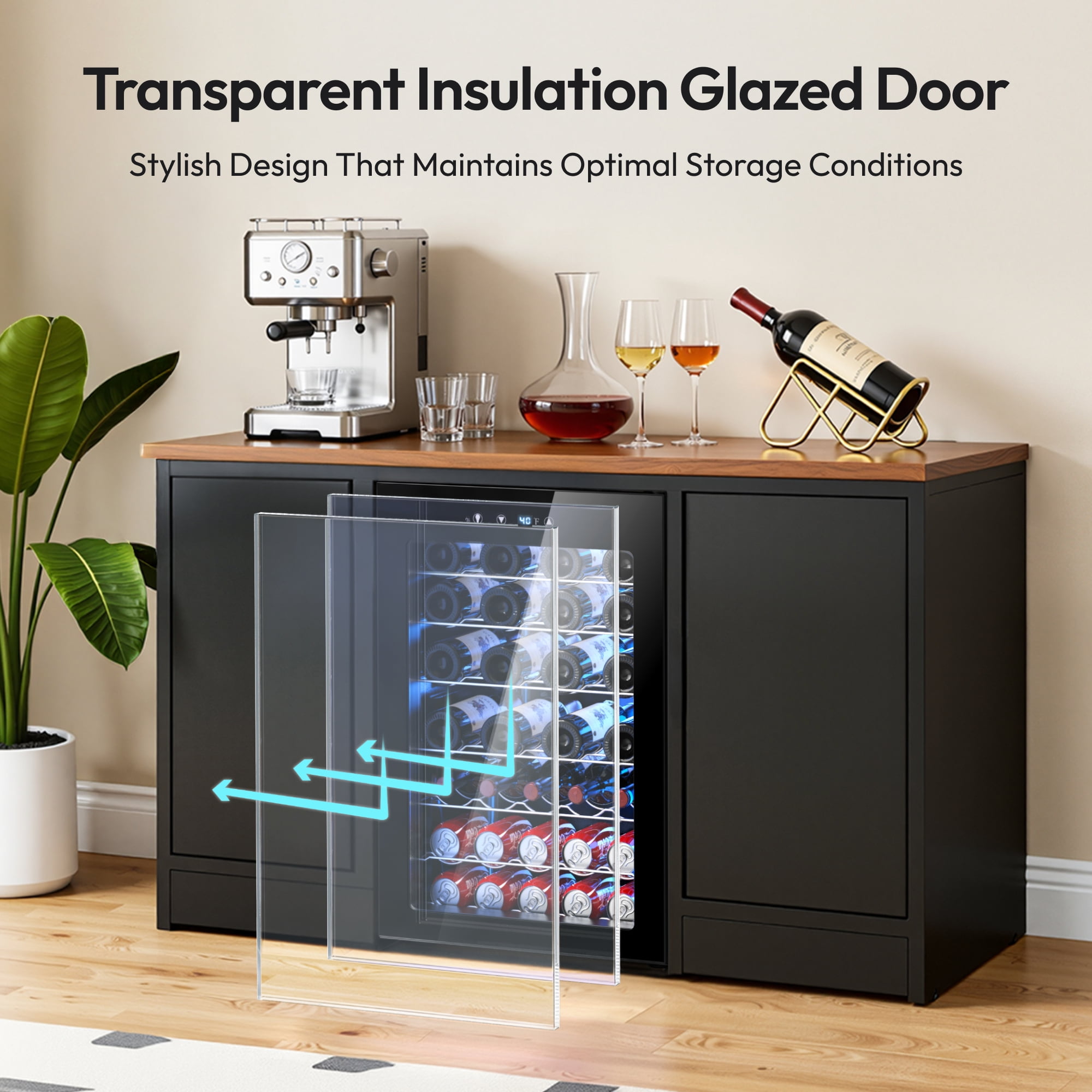 EUHOMY 44 Bottle Wine Cooler Refrigerator-Mini Fridge Glass Door for Beer Drinks Wines with Adjust Temperature Blue LED