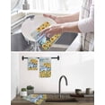 thumbnail image 5 of Sunflowers Trucks Kitchen Dish Towels for Drying Dishes Set of 4, Spring Farmhouse Eucalyptus Teal Wood Waffle Weave Microfiber Hand Tea Bathroom Towels Quick Dry & Absorbent Towel 15.7x23.6, 5 of 7