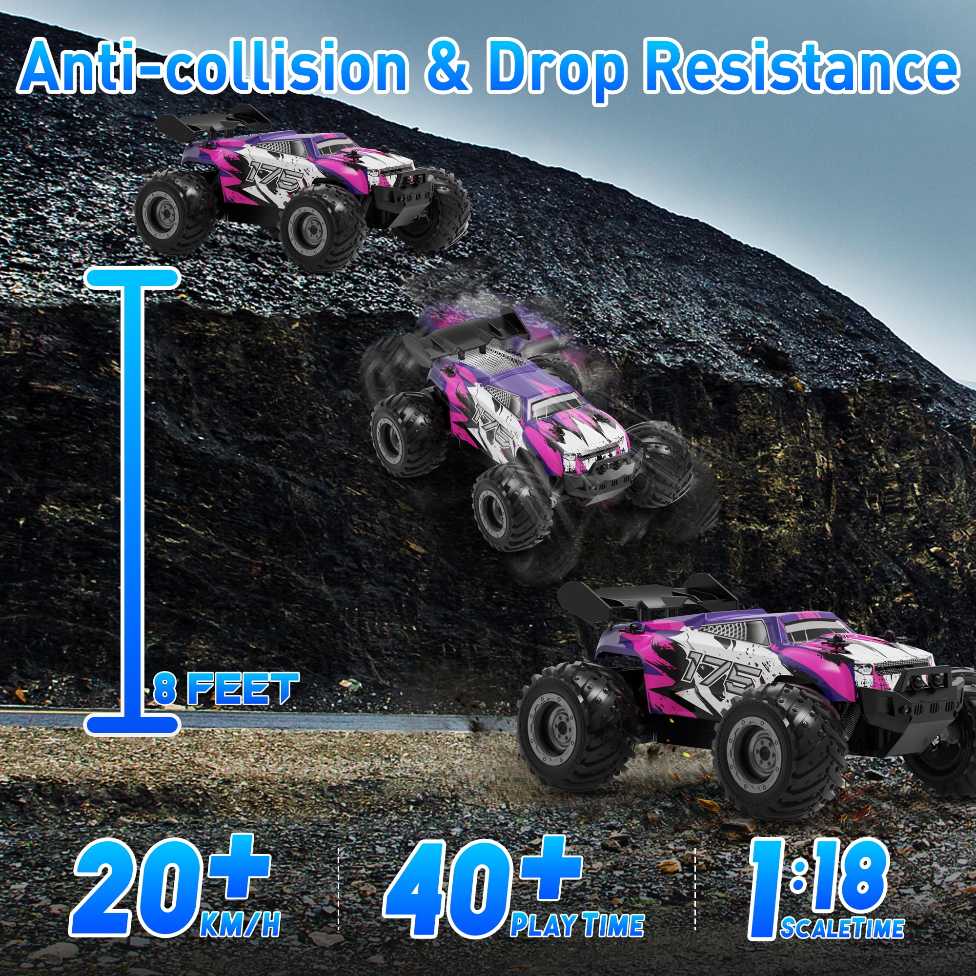 UUGEE Remote Control Car, RC Cars for Boys, 1:18 Scale High Speed off Road Monster Trucks with Lights, Christmas Birthday Gifts for  8-12 Kids