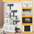 thumbnail image 2 of Dextrus 2-in-1 Cat Furniture Condo, 59" Cat Tree Multi-Functional Cat Tower with Litter Box Enclosure, Wood House, Scratching Post, Feeding Station, Hammocks & Brush - White, 2 of 5