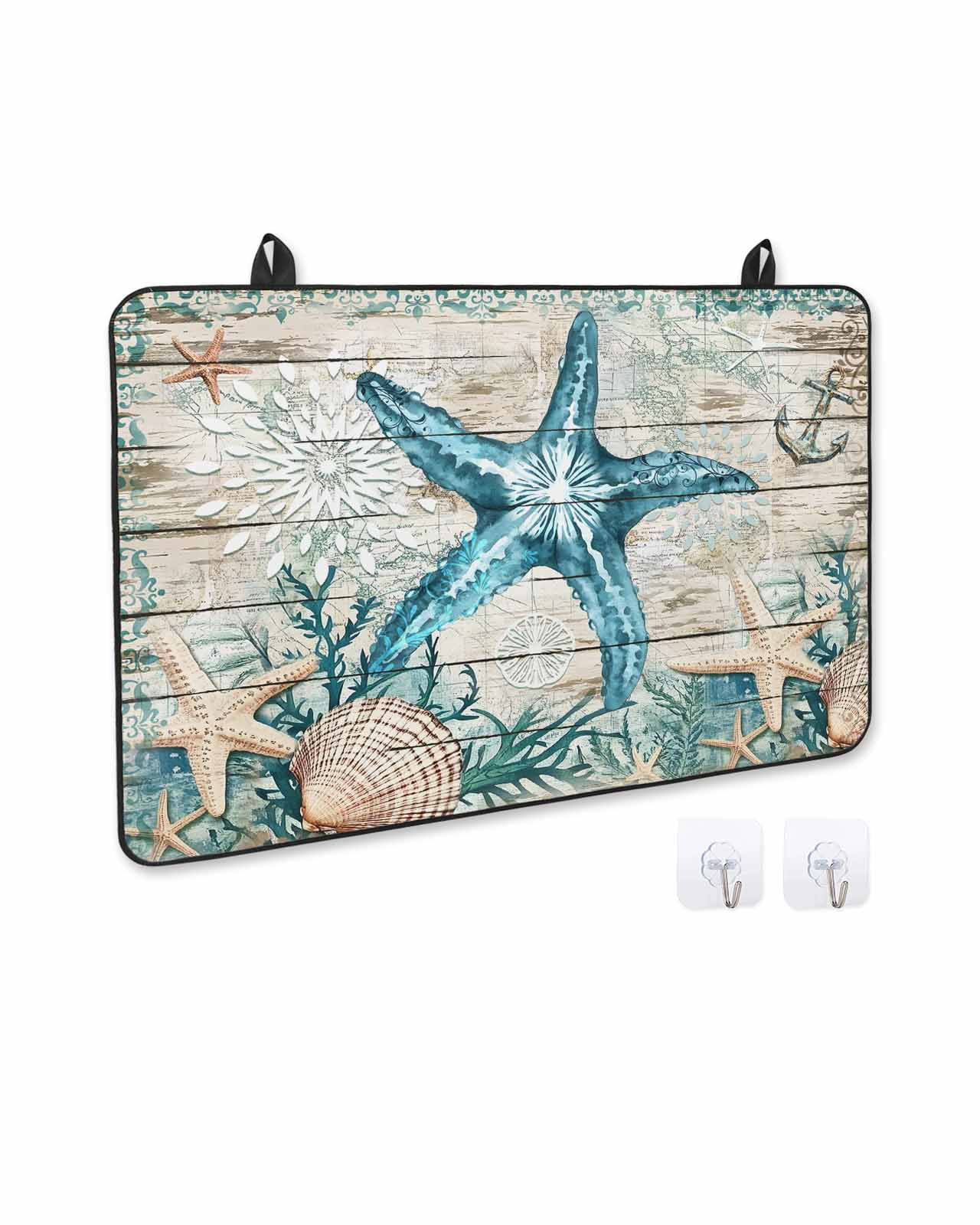 nqOlkjepod Large Induction Cooktop Protector Mat 24"x21", Teal Starfish Coastal Stove Top Covers for Electric Stove, Summer Beach Nautical Retro Stove Burner Cover Mats, Glass Top Stove Cover