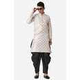 thumbnail image 6 of Royal Kurta Elegant Cream Jacquard Silk Printed Long Kurta and Black Salwar for Men, 6 of 7
