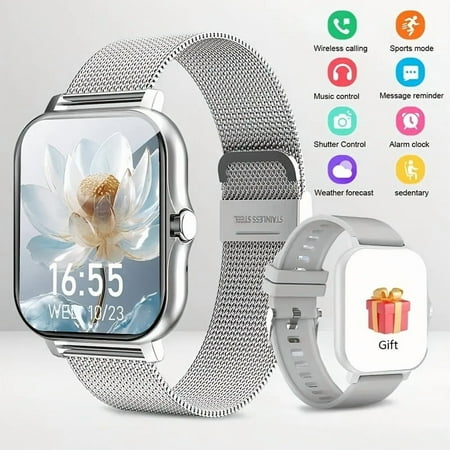2024 1.93" HD Smart Watch, Fitness Tracker w/ Multiple Exercise Modes, Wireless Call Answer/Dial, Voice Assistant, Weather, Alarm, Stopwatch, Find Phone, Compatible w/ Android & iPhone