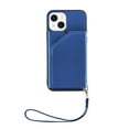 thumbnail image 2 of Elehold Lanyard Wallet Case for iPhone 14 Plus 6.7 Inch Max Premium vegan leather with Wrist Strap,Shockproof Magnetic Buckle Flip Kickstand Credit Card Slots Anti-Scratch Protective Cover,Blue, 2 of 6