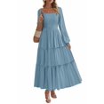 thumbnail image 1 of Vestido Maxi PRETTYGARDEN con Mangas Largas, Cintura Fruncida y Volantes Talla S, 1 of 7