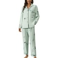thumbnail image 2 of Pajamas for Women Set Summer Cotton Pajamas Set Comfortable & Sexy Lapel Button Print Styles Long Sleeve Pajamas Suit Green M, 2 of 4