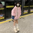 thumbnail image 3 of Unir Women's Kawaii Pastel Layering Zip Hoodie Scattered Cartoon Star Embroidery Oversized Drawstring Pocket Long Sleeve Casual Sweatshirt Jacket Top 1PC M-XXL Plus Size Friendly, 3 of 3