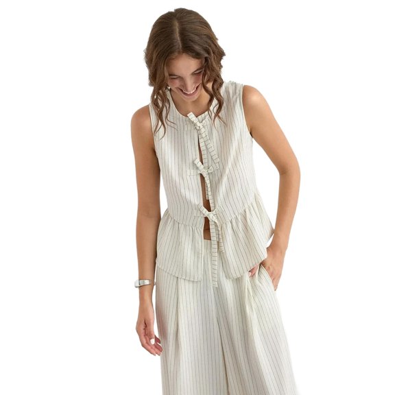 Striped Crew Neck Sleeveless Blouse