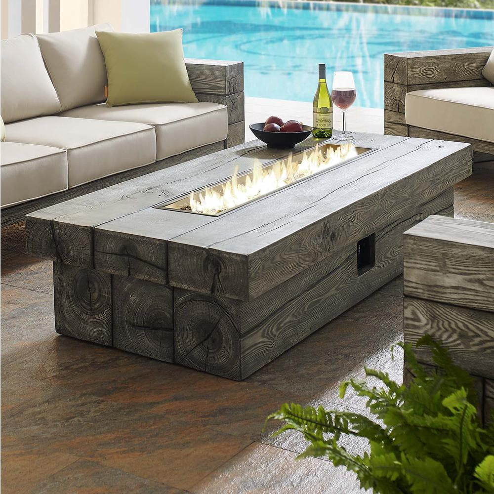 Modway Manteo 70" Rectangular Wood Outdoor Patio Fire Pit Table in Light Gray