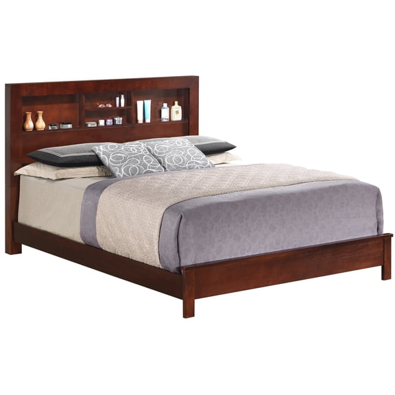 Passion Furniture Burlington Cherry Queen Platform Bed with Storage Shelves