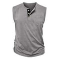 thumbnail image 3 of USNSM Men's Vintage Solid Color Pocket Button Sleeveless Crew Neck Shirts Summer Loose Comfort Breathable Tank Top Gray L, 3 of 5