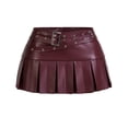 thumbnail image 3 of QHFBli Women's Pleated Leather Skirts Buckle Low Waisted Belted Mini Skirts, 3 of 6