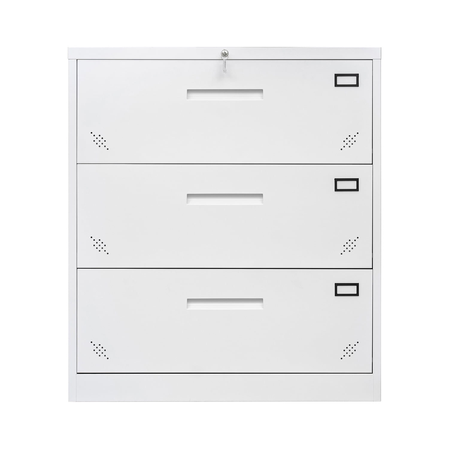 Kadyn Lateral File Storage Cabinet, 3 Drawer Filing Cabinet with Lock, Steel Office Wide File Cabinet for Home Office, White Kadyn Lateral File Storage Cabinet, 3 Drawer Filing Cabinet with Lock, Steel Office Wide File Cabinet for Home Office, White