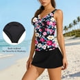 thumbnail image 4 of Staron Women's Bikini Swimsuit Set V-Neck Wrap Front Floral Print Push Up Padded Tankini Top with Skirted Bottom Two-Piece Beach Vacation Swimwear, Black M, 4 of 6