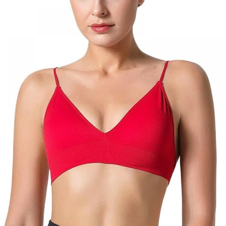 

Bralette for Women Spaghetti Strap Triangle Deep V Neck Seamless Bra Padded Wire Free Pull On Closure Thin Shoulder Straps Casually Wearing A Baseless Lingerie Bra