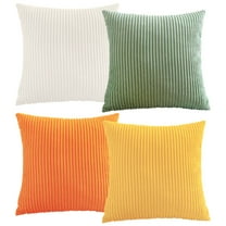 4PCS Corduroy Pillow Covers, Boho Throw Pillow Covers 18" x 18", Striped Design for Couch, Beige Orange Green Yellow, Long-lasting and Soft Fabric