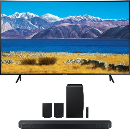 Samsung 55 inch HDR 4K UHD Smart Curved TV 2020 Model Bundle with Samsung 11.1.4 ch. Wireless Dolby ATMOS Soundbar and Rear Speakers