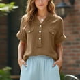 thumbnail image 6 of Summer Linen T-Shirt for Women V-Neck Button Pullover Tops Fashion Comfy Short Sleeve Shirt, 6 of 7