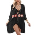 thumbnail image 2 of zaveiop Womens Beach Cover up V Neck Boho Bathing Suit Beach Dress Crochet Flowers Swimsuit Swimwear Coverups (Black, One Size), 2 of 5