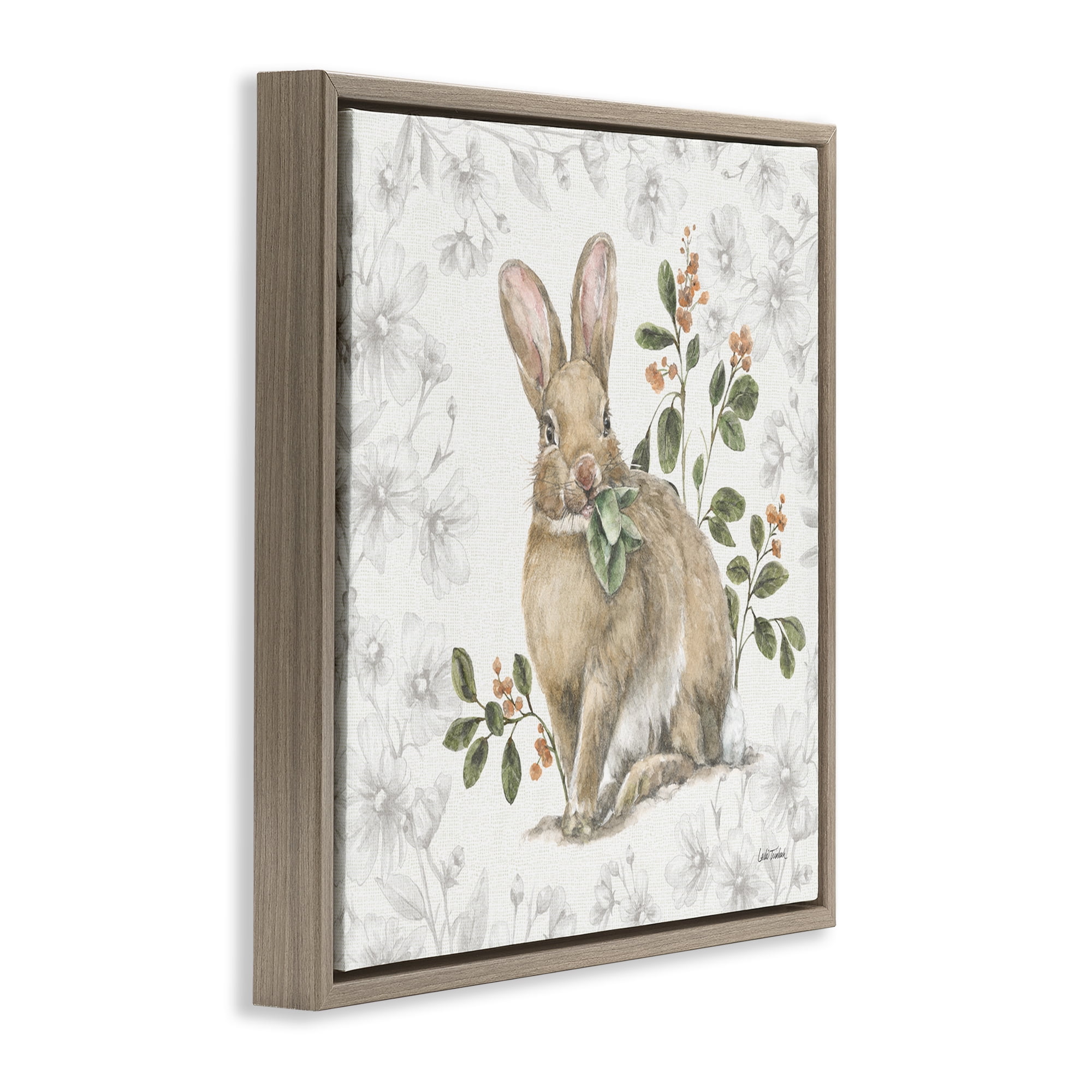 Stupell Industries Floral Garden Bunny Animals & Insects Painting Brown Floater Framed Canvas Art Print Wall Art, 18 x 18