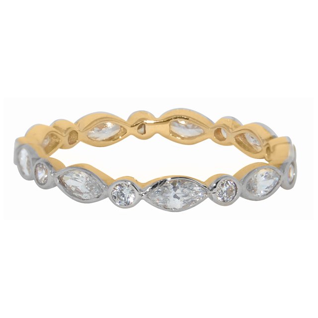 Precious Stars 14K Two-Tone Gold Antique-style Cubic Zirconia Eternity Band
