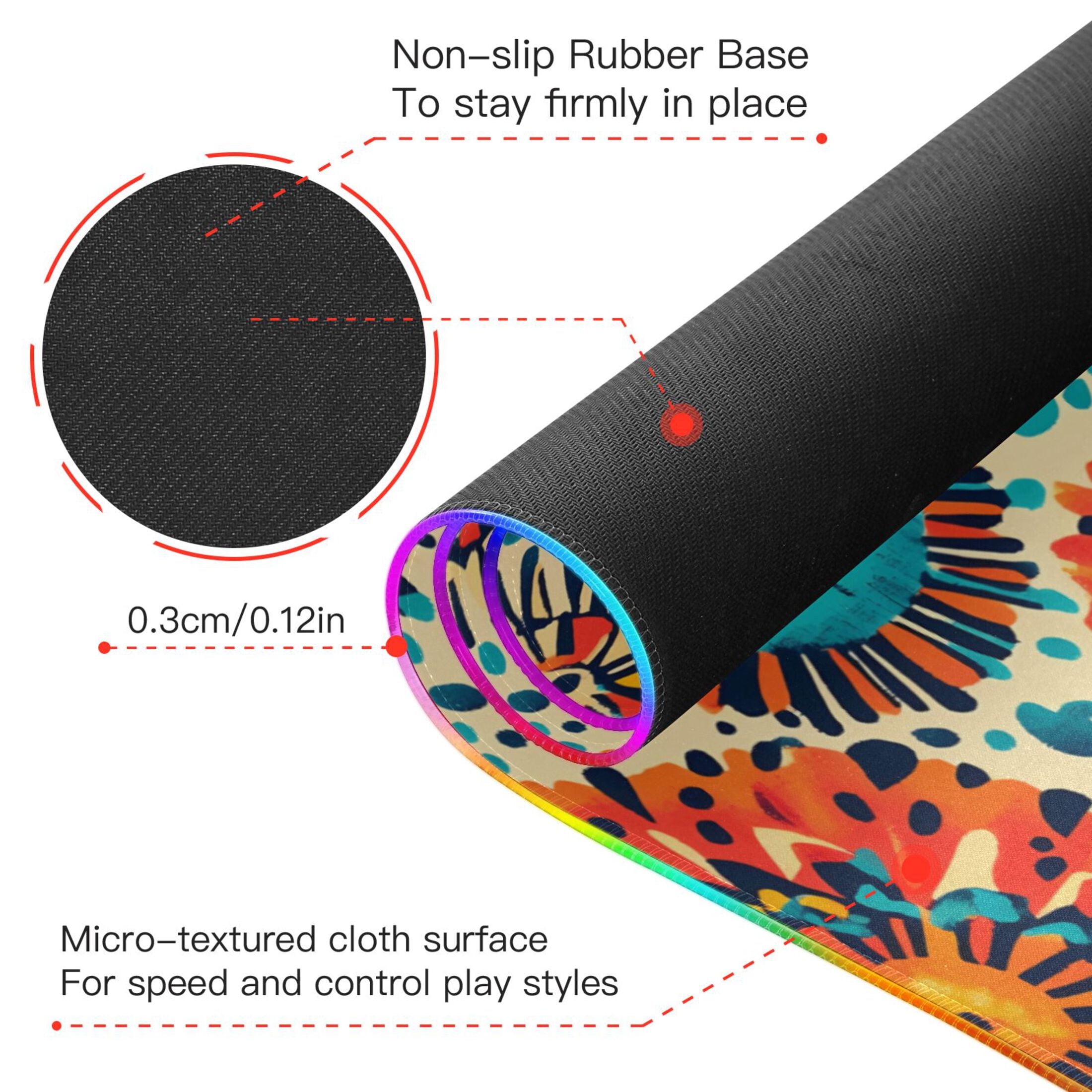 Haosy RGB Led Gaming Mouse Pad Non-Slip Large Keyboard Desk Mat 13 Light Modes 31.5x11.8 inch Colorful Bohemian Geometry