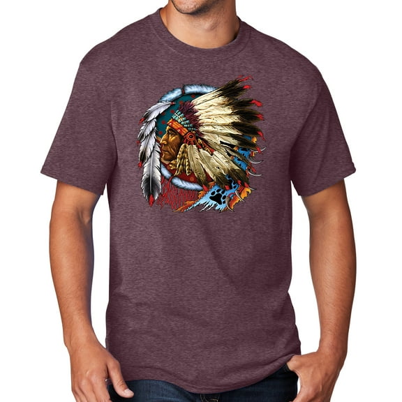 Men's Indian Chief Dreamcatcher Biker T-shirt, 6XL Athletic Heather Maroon