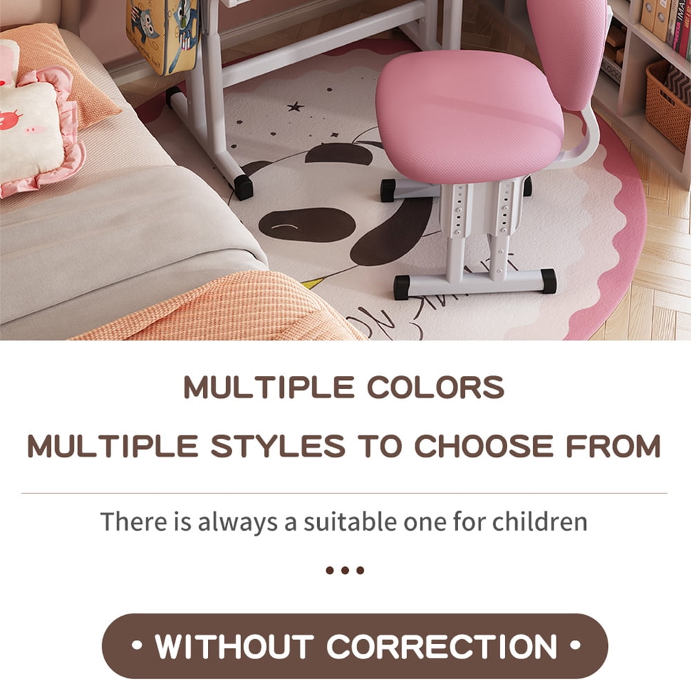 Kids Study Desk and Chair Set, LVYUAN Children School Drawing Desk Chair Set Height Adjustable Ergonomic Table and Chair Set with LED Lamp, Book Stand, Storage Drawer, Hook Pink